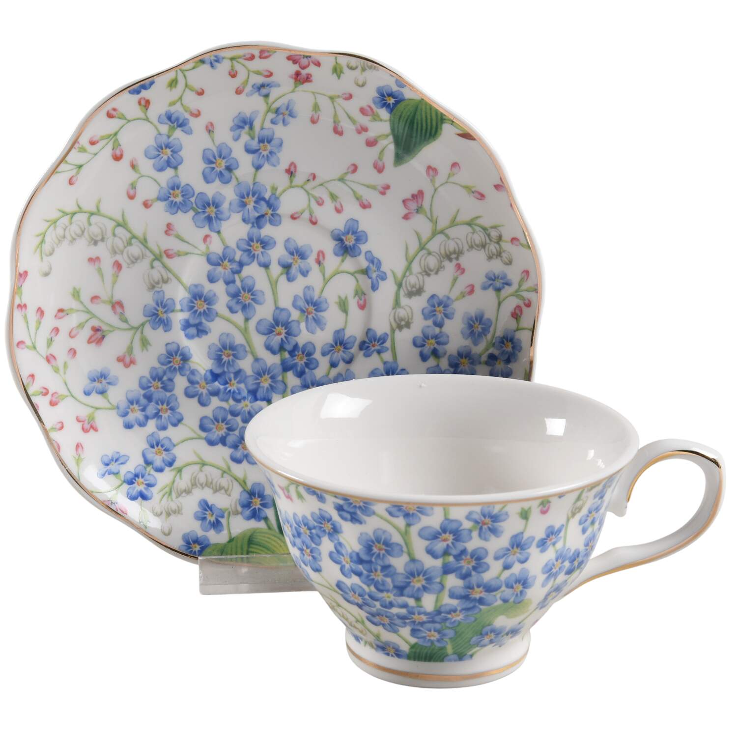 Blue Lily of the Valley Footed Cup & Saucer Set by Grace's Teaware-1
