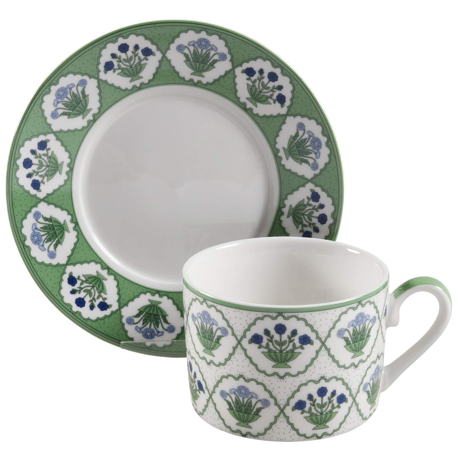 Blue-Green Block Flat Cup & Saucer Set by Grace's Teaware-1