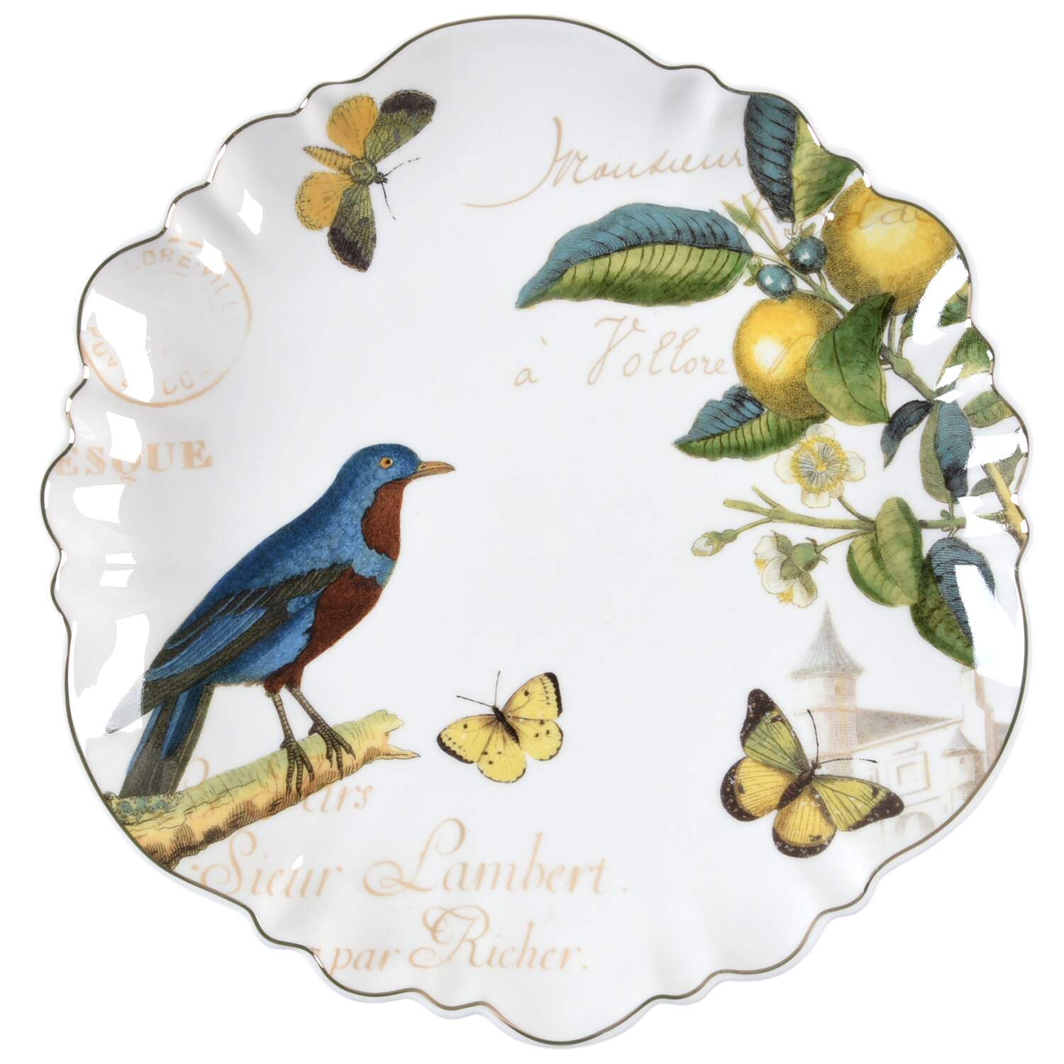 Bluebird Postcard Lemon Dinner Plate by Grace's Teaware-1