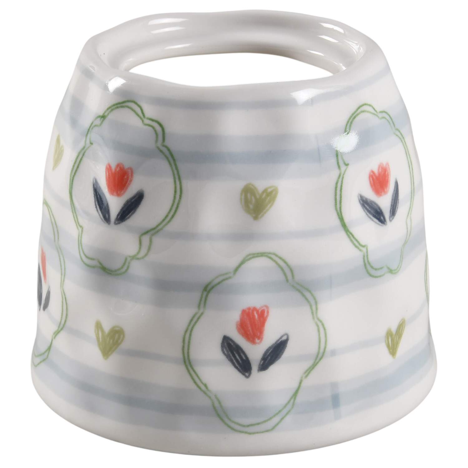 Blue Stripe Stamp Flower Sugar Bowl No Lid by Grace's Teaware-1