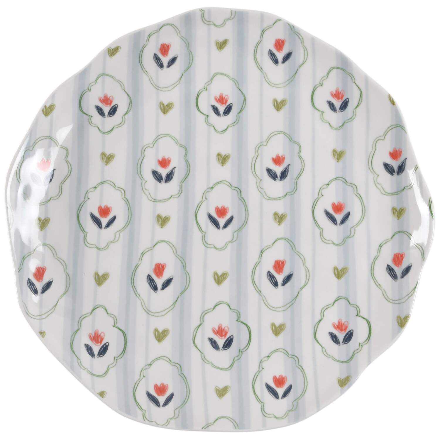 Blue Stripe Stamp Flower Dinner Plate by Grace's Teaware-1
