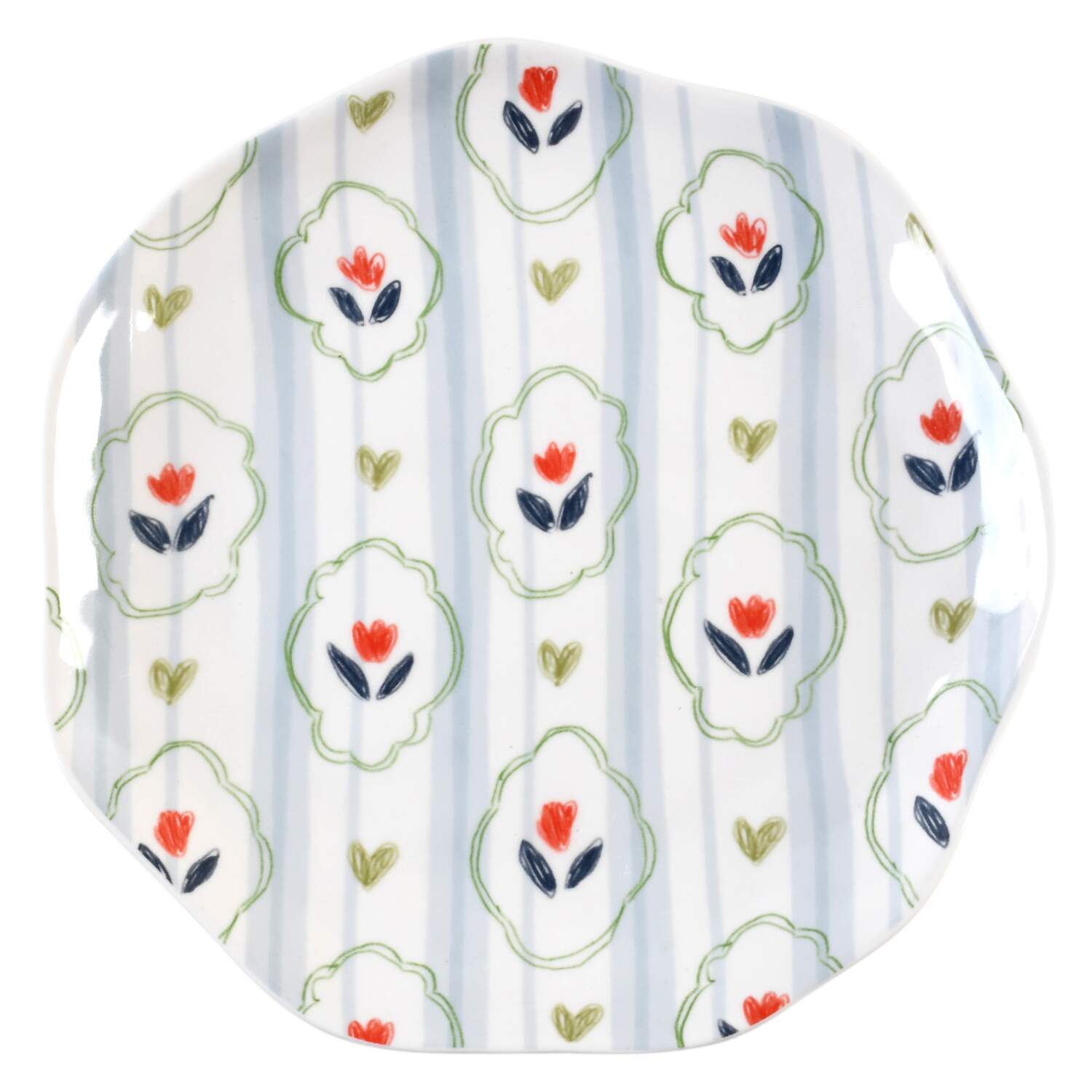 Blue Stripe Stamp Flower Salad Plate by Grace's Teaware-1