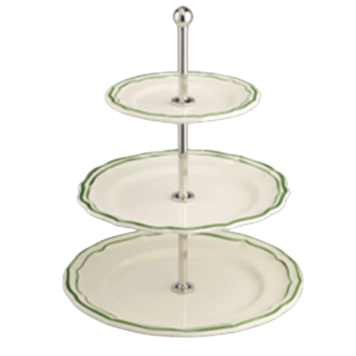 Filet Fougere (Fern Green) 3-Tiered Serving Tray (DP, SP, BB) by Faiencerie De Gien-1