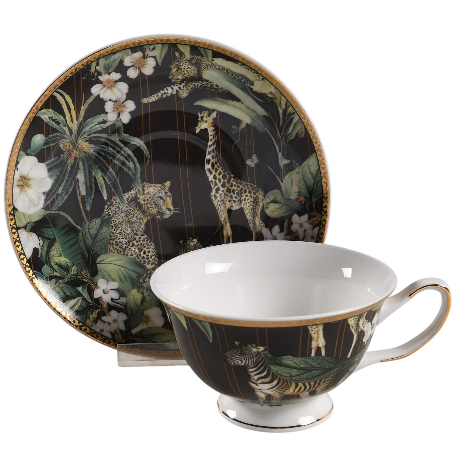 Tropical Black Animal Footed Cup & Saucer Set by Grace's Teaware-1