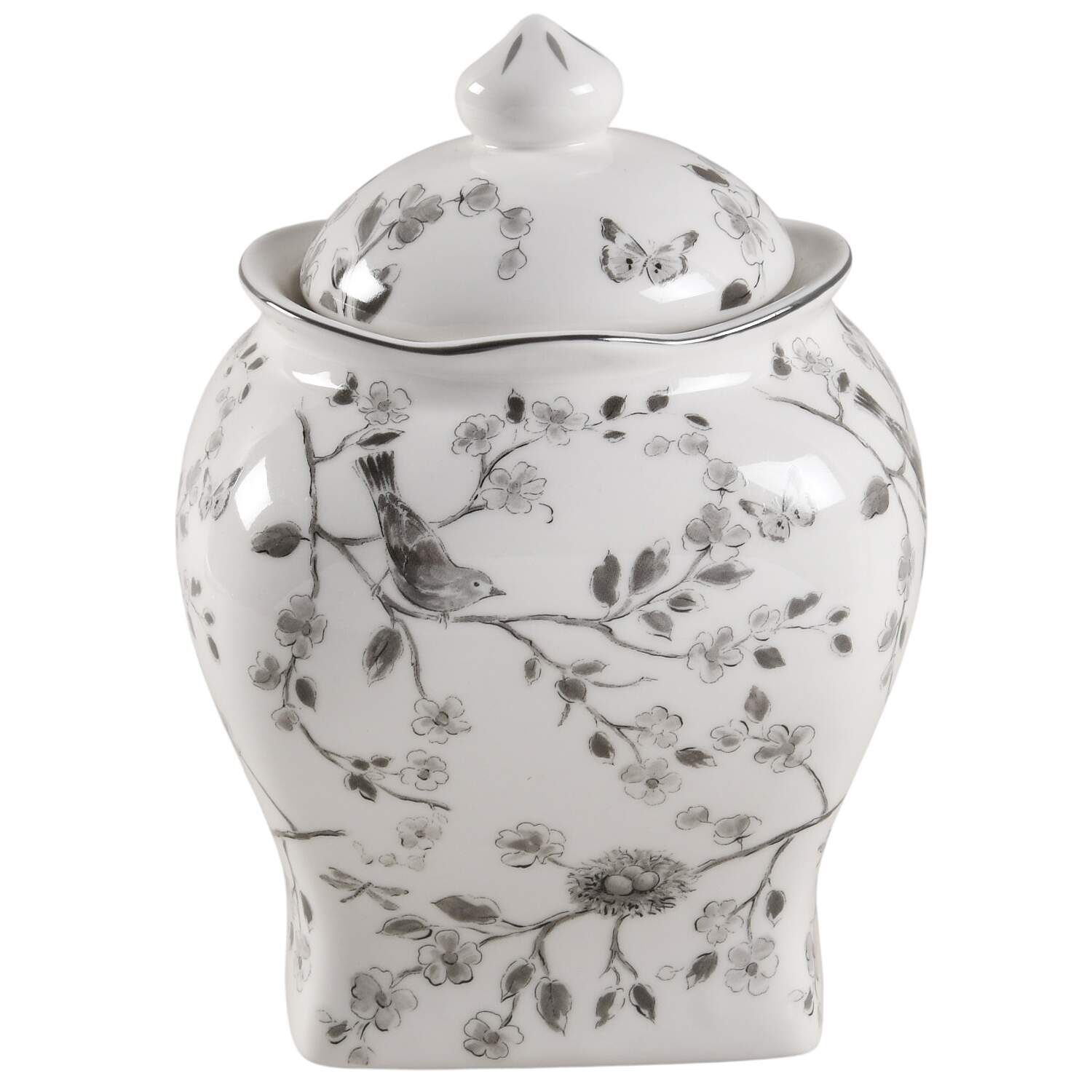 Botanical Birds Medium Canister & Lid by Grace's Teaware-1