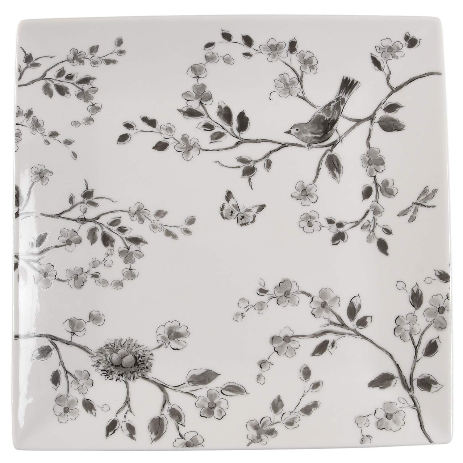 Botanical Birds Square Dinner Plate by Grace's Teaware-1