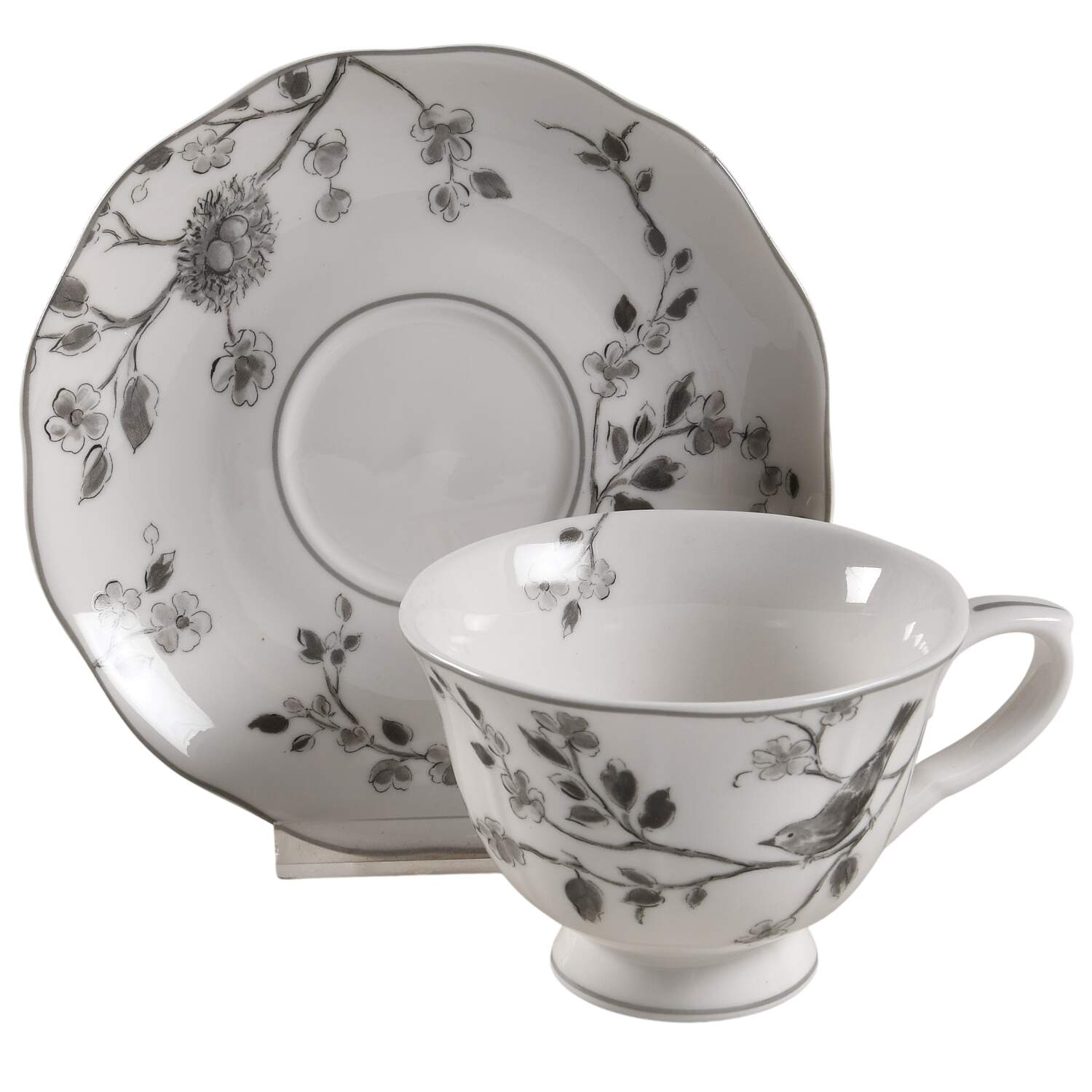 Botanical Birds Footed Cup & Saucer Set by Grace's Teaware-1