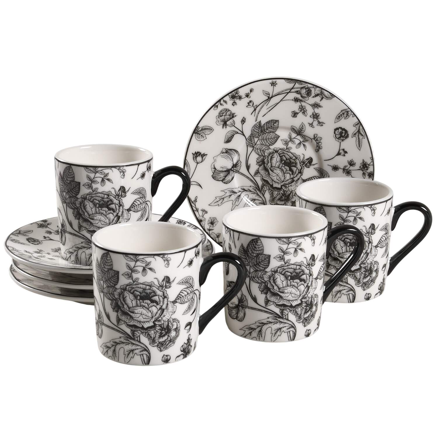 Black Dahlia Flat Demitasse Cup & Saucer Set - Set of 4 by Grace's Teaware-1