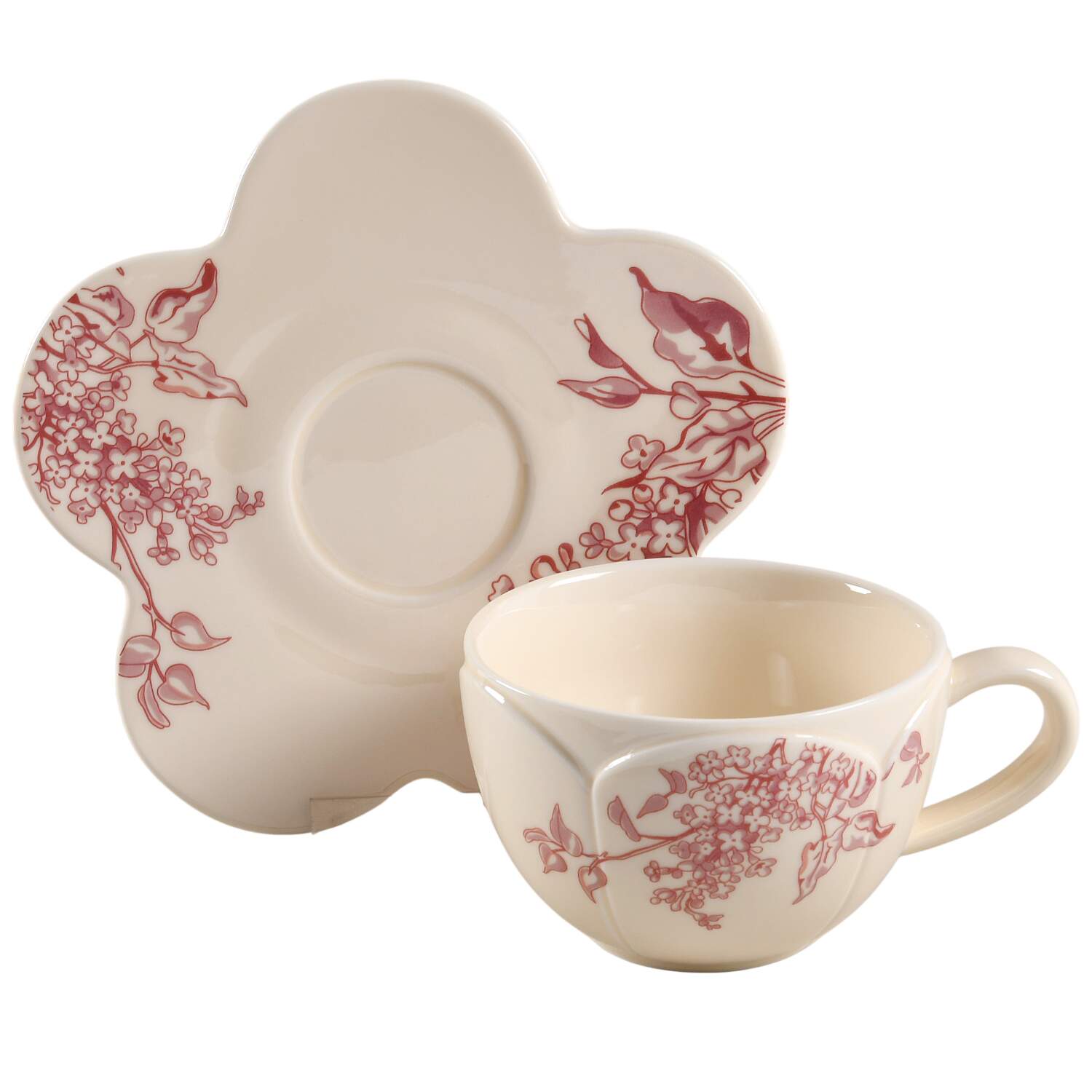 Red Hydrangea Flat Cup & Saucer Set by Grace's Teaware-1