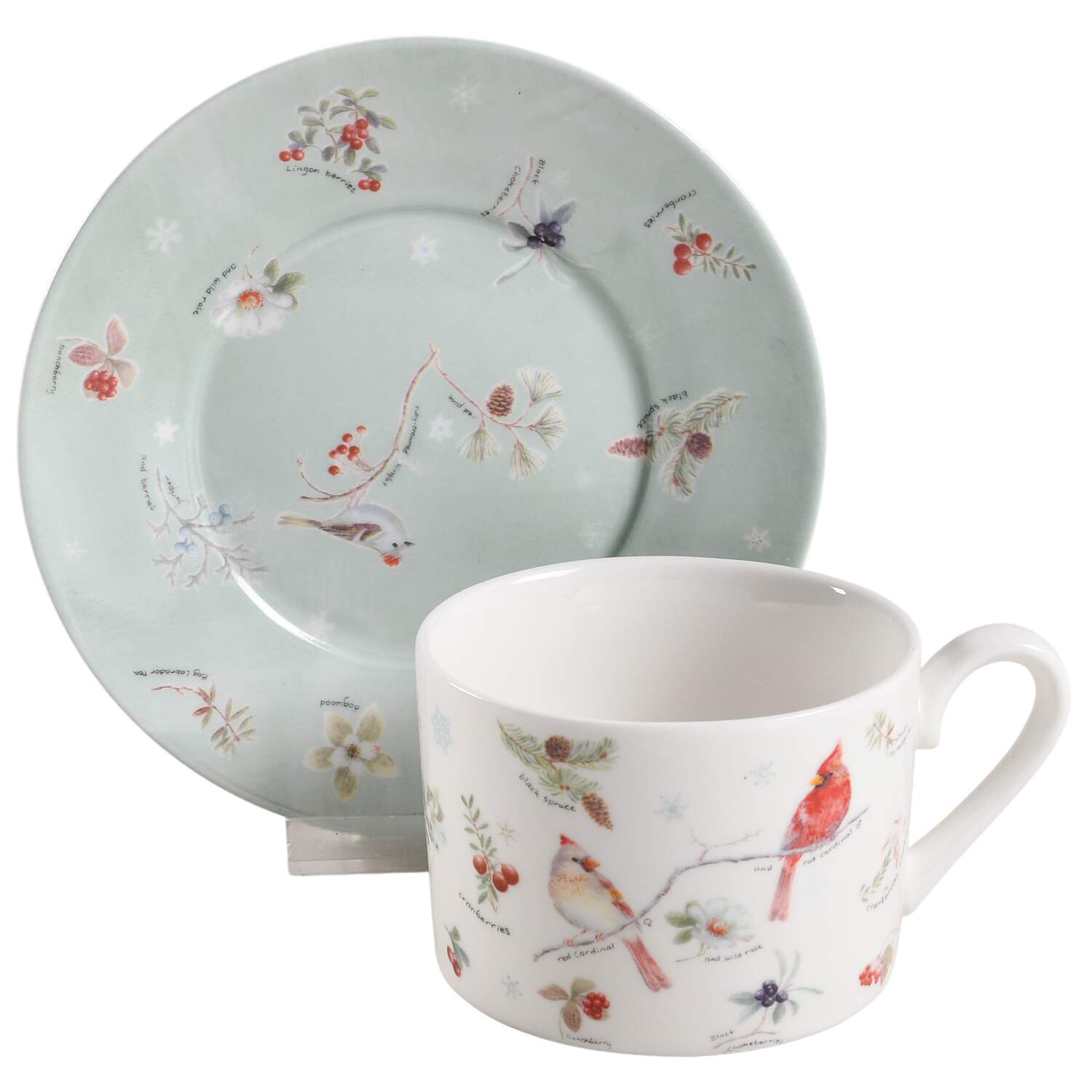 Winter Cardinal Flat Cup & Saucer Set by Grace's Teaware-1