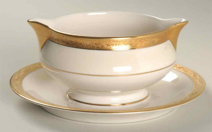 Aladdin (Gold Encrusted) Gravy Boat with Attached Underplate by Haviland-1