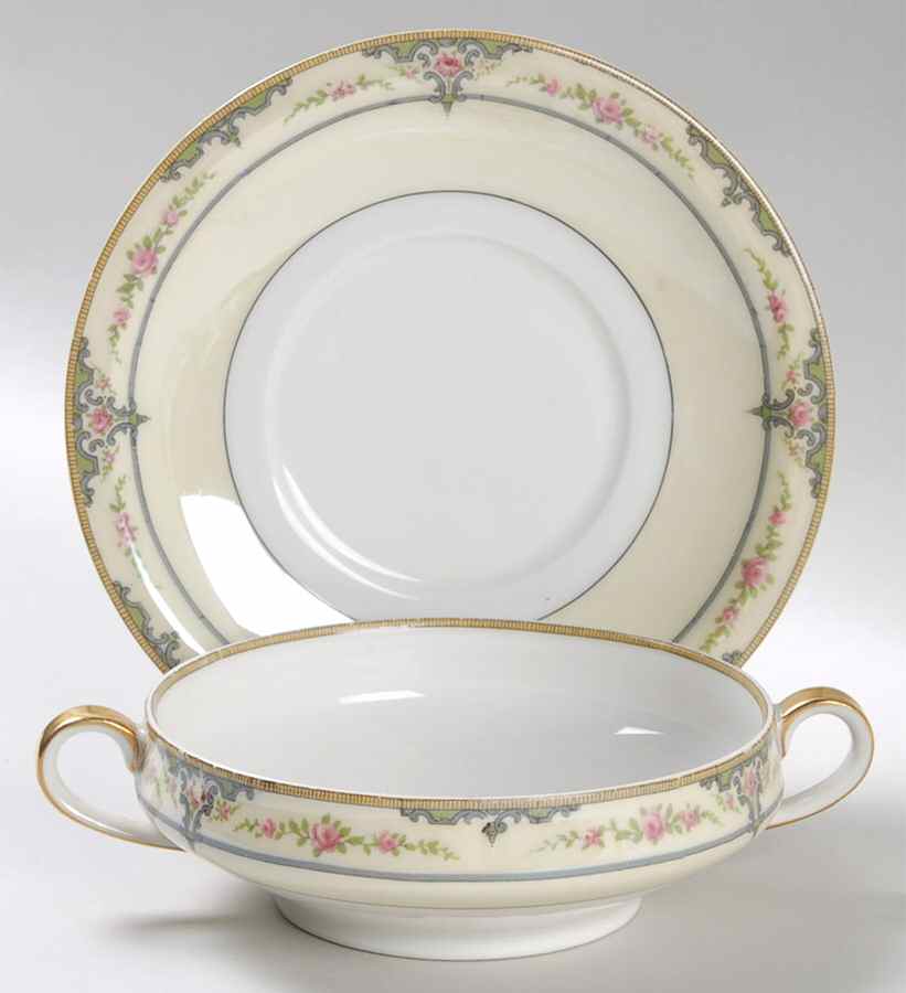Amiens Footed Cream Soup Bowl & Saucer Set by Haviland-1