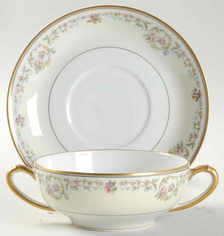Antoinette Flat Cream Soup Bowl & Saucer Set by Haviland-1