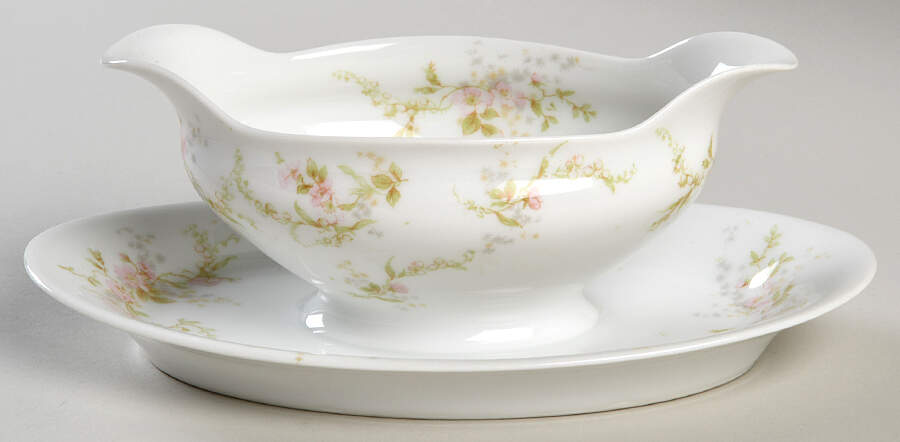 Antonette (No Gold Trim) Gravy Boat with Attached Underplate by Haviland-1