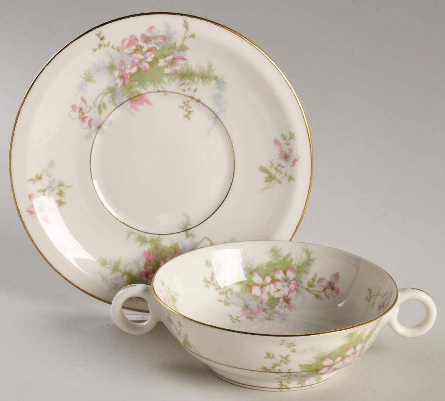 Apple Blossom (New York) Flat Cream Soup Bowl & Saucer Set by Haviland-1
