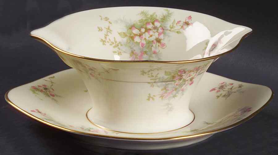 Apple Blossom (New York) Gravy Boat with Attached Underplate by Haviland-1