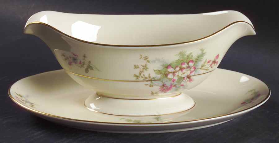 Apple Blossom (New York) Gravy Boat with Attached Underplate by Haviland-1
