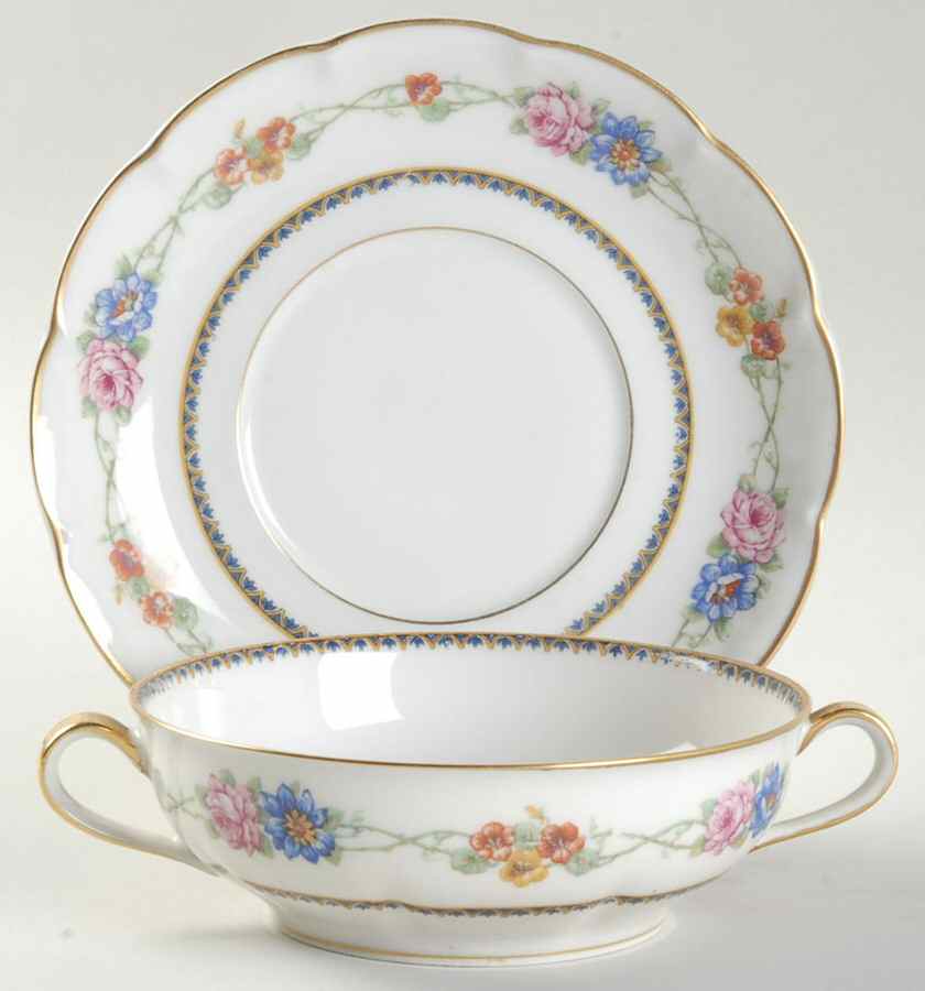 Aquitania Flat Cream Soup Bowl & Saucer Set by Haviland-1