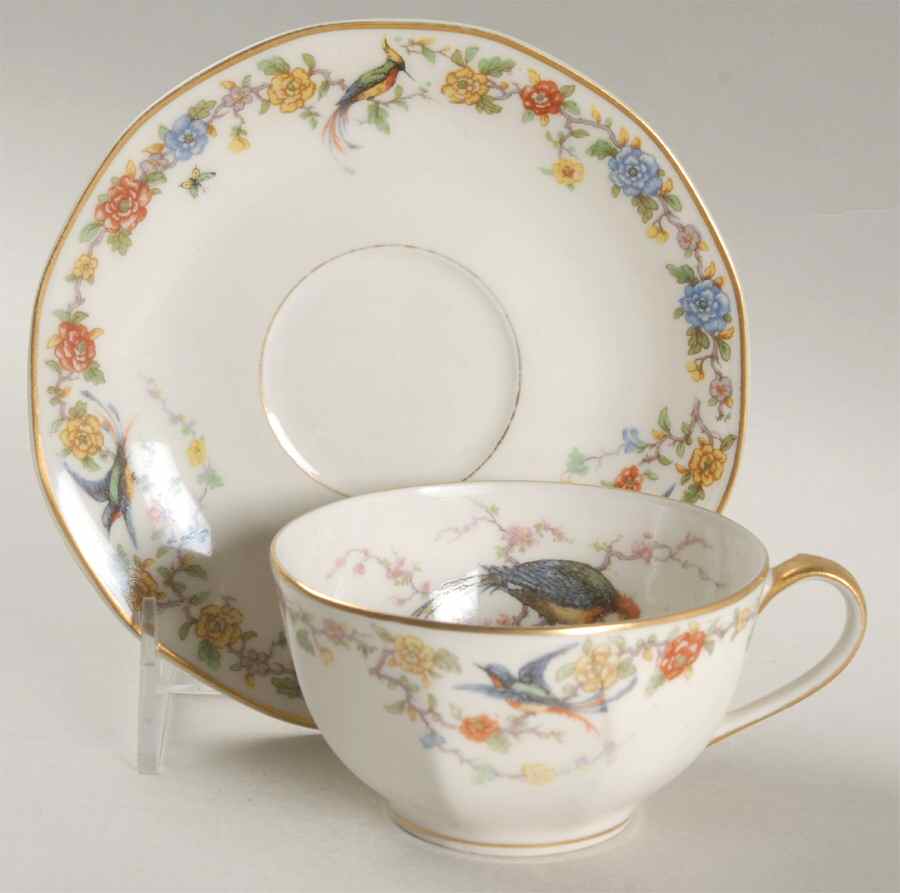 Arcadia (France With Birds) Flat Cup & Saucer Set by Haviland-1