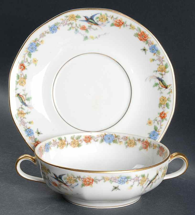 Arcadia (France With Birds) Flat Cream Soup Bowl & Saucer Set by Haviland-1
