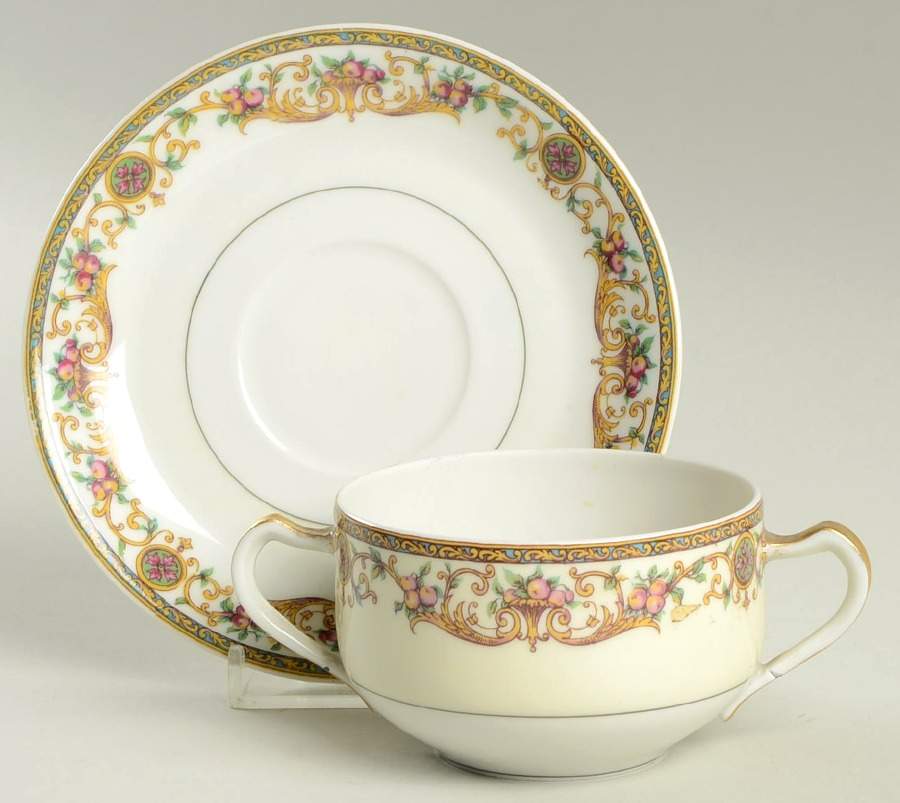 Arcadia (H and Co, No Birds) Flat Bouillon Cup & Saucer by Haviland-1