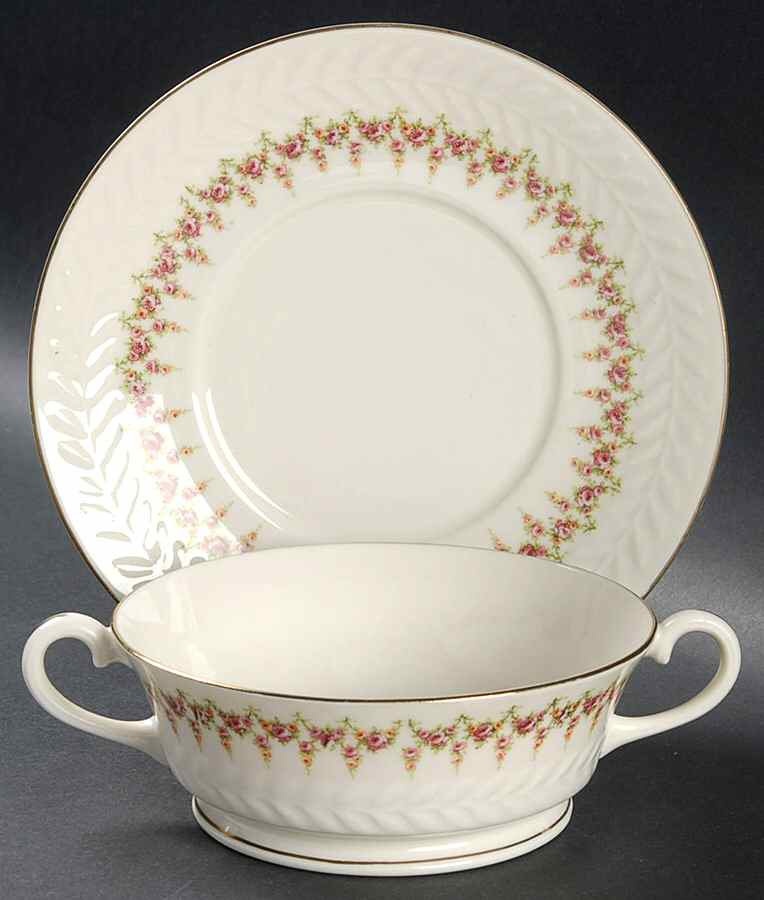 Ashley (Regent's Park Shape) Footed Cream Soup Bowl & Saucer Set by Haviland-1