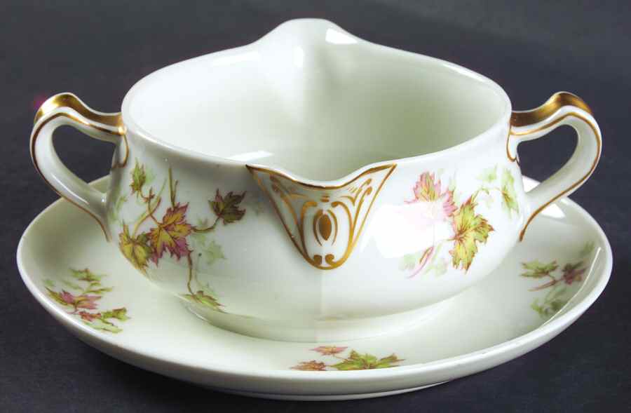 Autumn Leaf (No Trim) Gravy Boat with Attached Underplate by Haviland-1