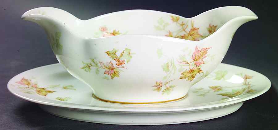 Autumn Leaf (No Trim) Gravy Boat with Attached Underplate by Haviland-1