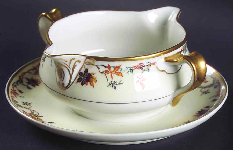 Autumn Gravy Boat with Attached Underplate by Haviland-1