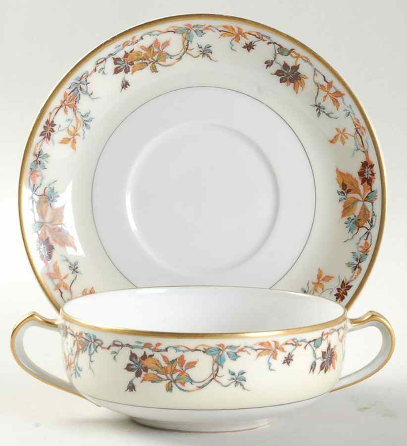 Autumn Flat Cream Soup Bowl & Saucer Set by Haviland-1