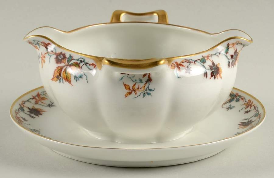 Autumn Gravy Boat with Attached Underplate by Haviland-1
