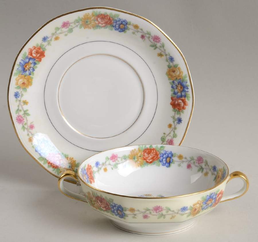 Azay Le Rideau Flat Cream Soup Bowl & Saucer Set by Haviland-1