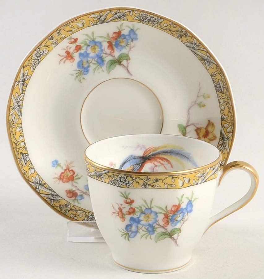 Bamboo (Bird In Center) Flat Demitasse Cup & Saucer Set by Haviland-1