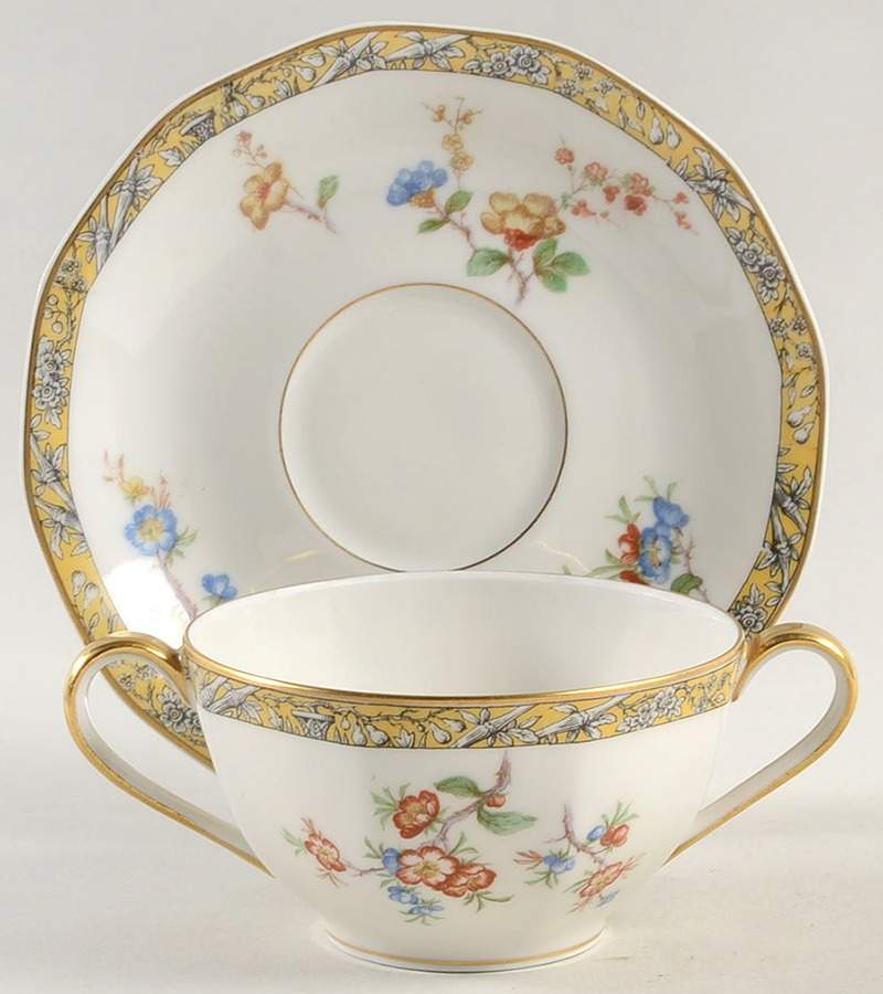 Bamboo (Bird In Center) Flat Bouillon Cup & Saucer by Haviland-1