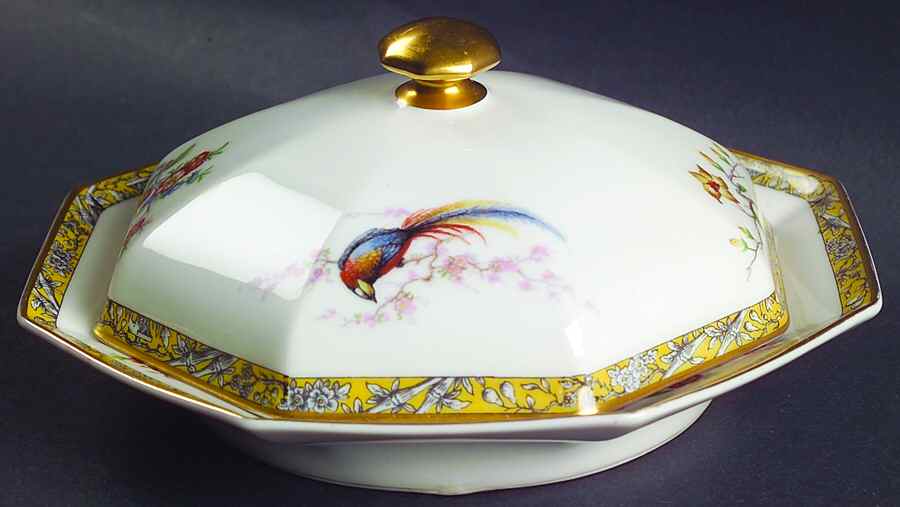 Bamboo (Bird In Center) Round Covered Butter by Haviland-1