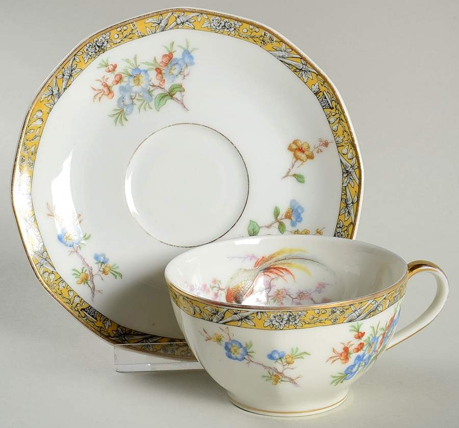 Bamboo (Bird In Center) Flat Cup & Saucer Set by Haviland-1