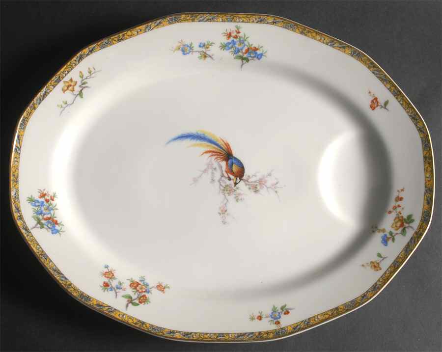 Bamboo (Bird In Center) 15" Oval Serving Platter by Haviland-1