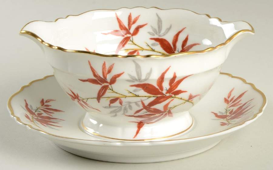 Bamboo (Rust Bamboo Shoots) Round Gravy Boat/Attached Underplate by Haviland-1