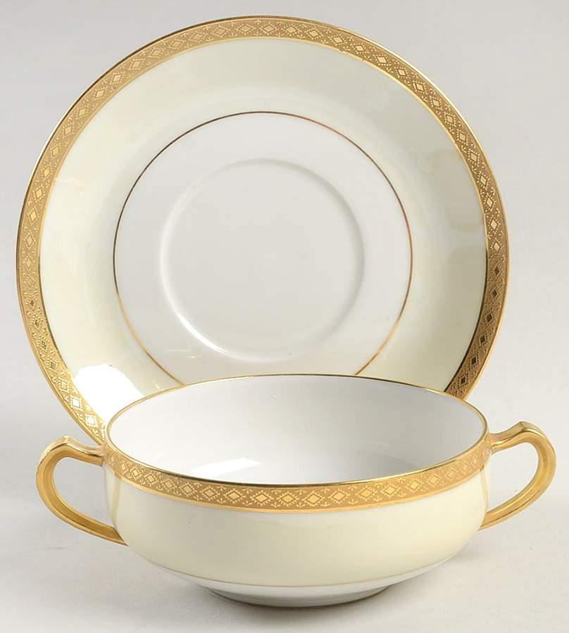Baroness Flat Cream Soup Bowl & Saucer Set by Haviland-1