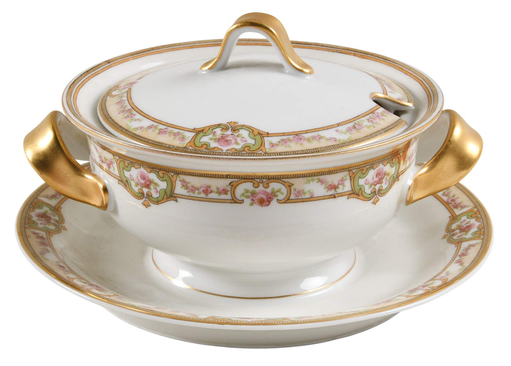 Belfort Gravy Boat w/Attached Underplate & Lid by Haviland-1
