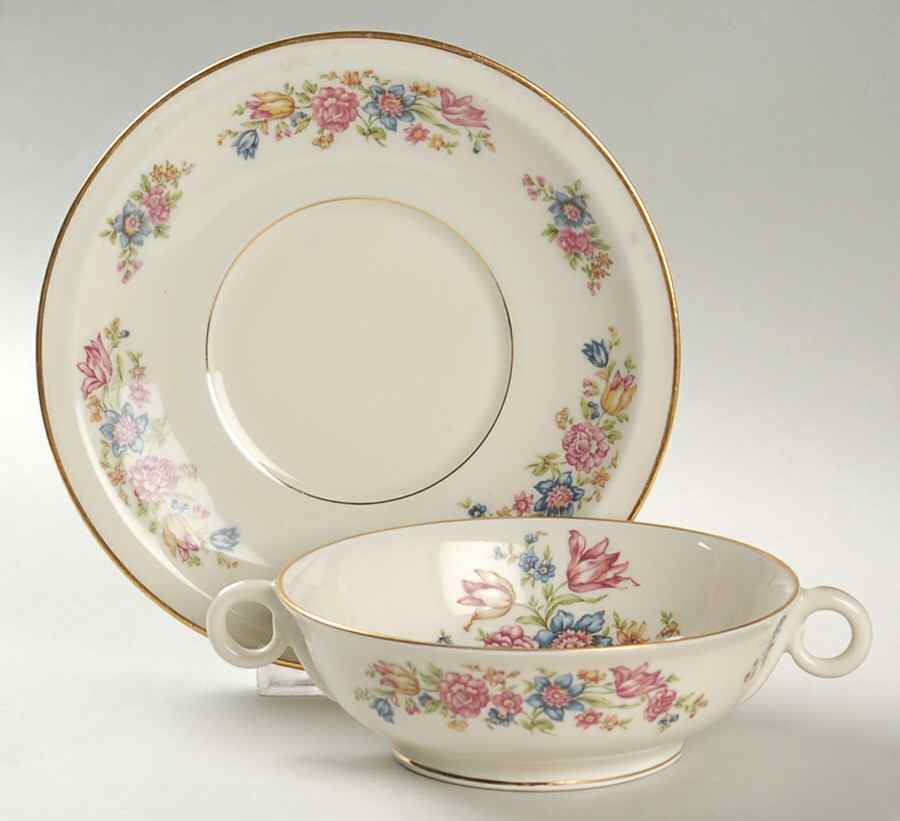 Belvedere Footed Cream Soup Bowl & Saucer Set by Haviland-1
