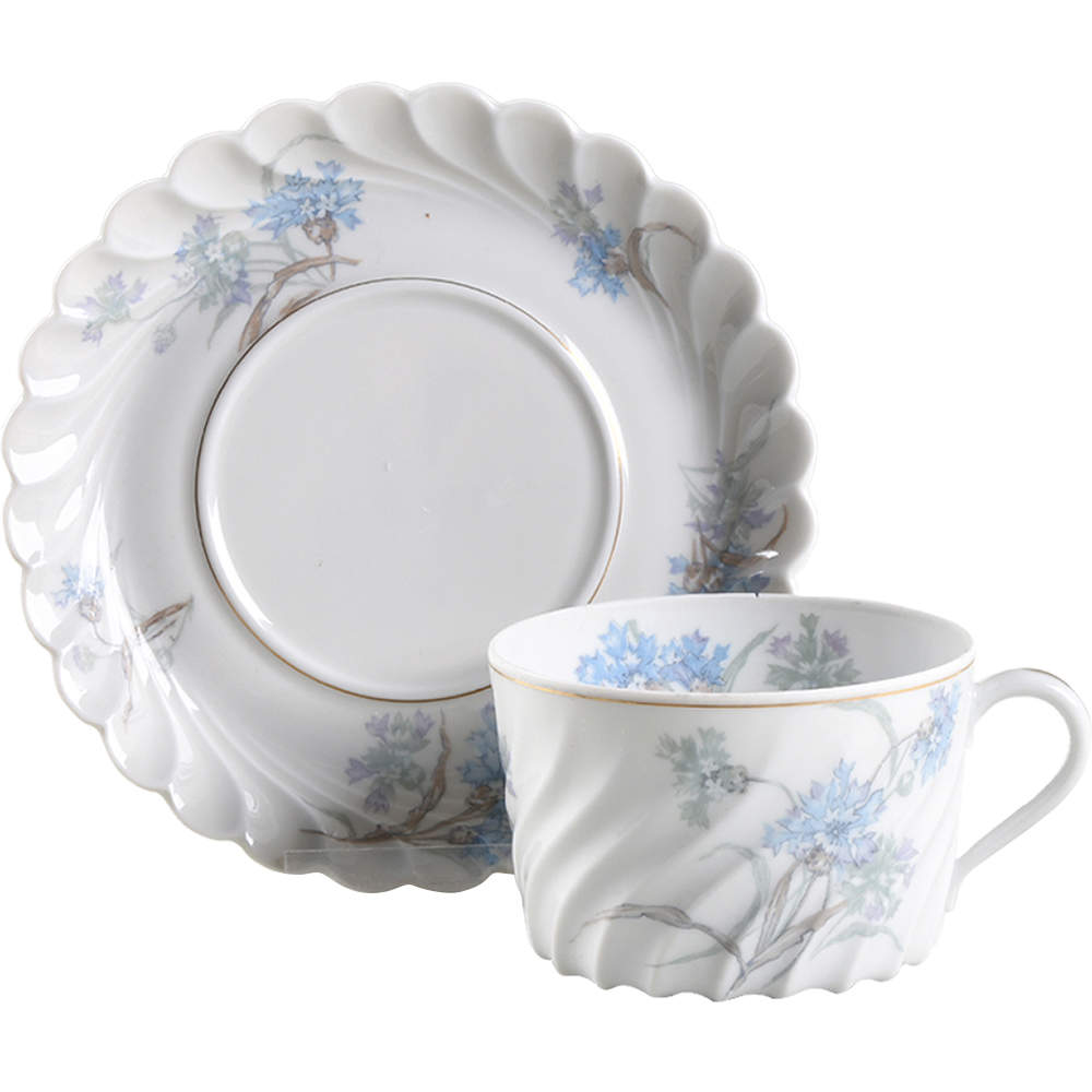 Bergere (Blue Flowers, Gold Verge) Flat Cup & Saucer Set by Haviland-1