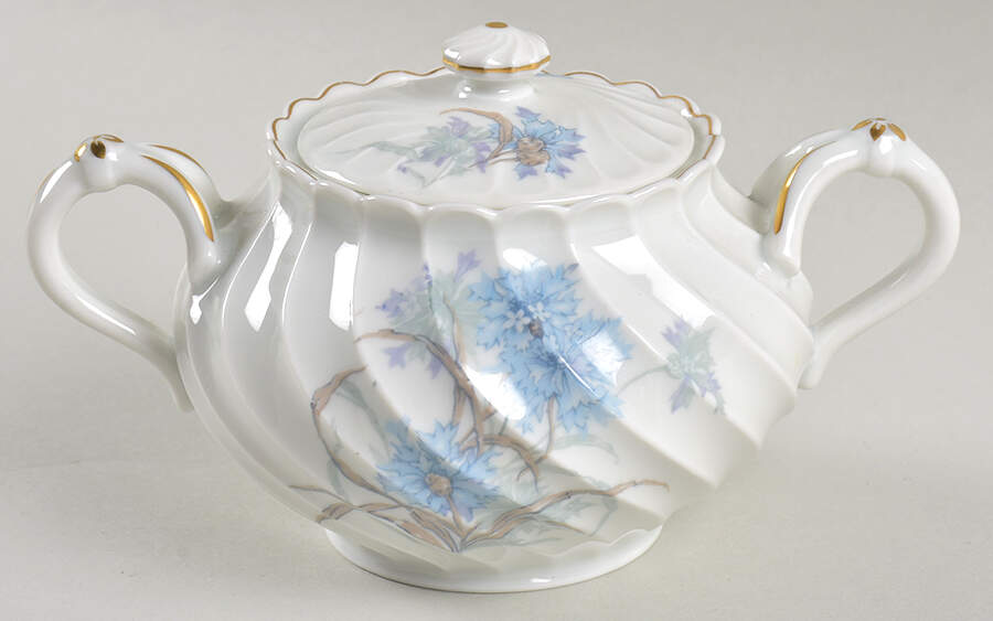 Bergere (Blue Flowers, Gold Verge) Sugar Bowl & Lid by Haviland-1
