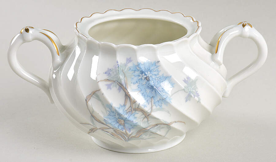 Bergere (Blue Flowers, Gold Verge) Sugar Bowl No Lid by Haviland-1
