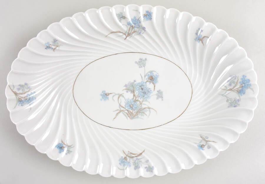 Bergere (Blue Flowers, Gold Verge) 15" Oval Serving Platter by Haviland-1