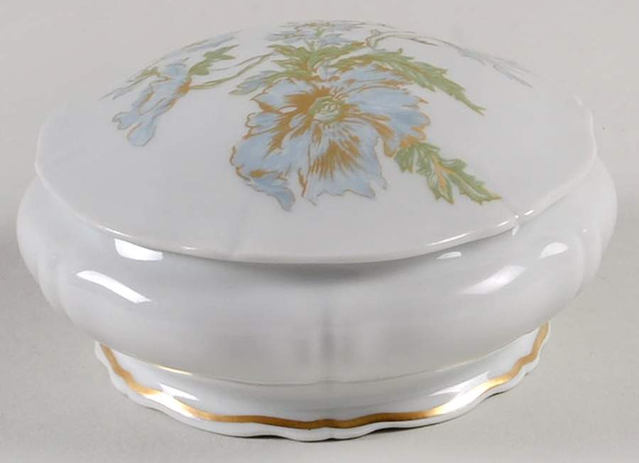 Bergere (Blue Flowers, Gold Verge) Round Box & Lid by Haviland-1