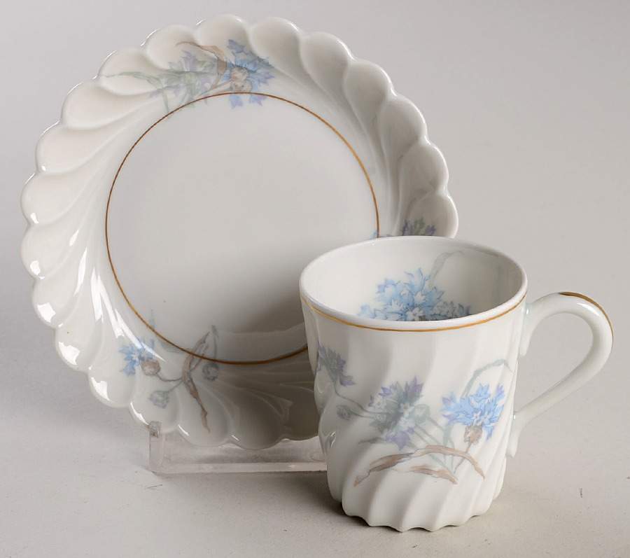 Bergere (Blue Flowers, Gold Verge) Flat Demitasse Cup & Saucer Set by Haviland-1