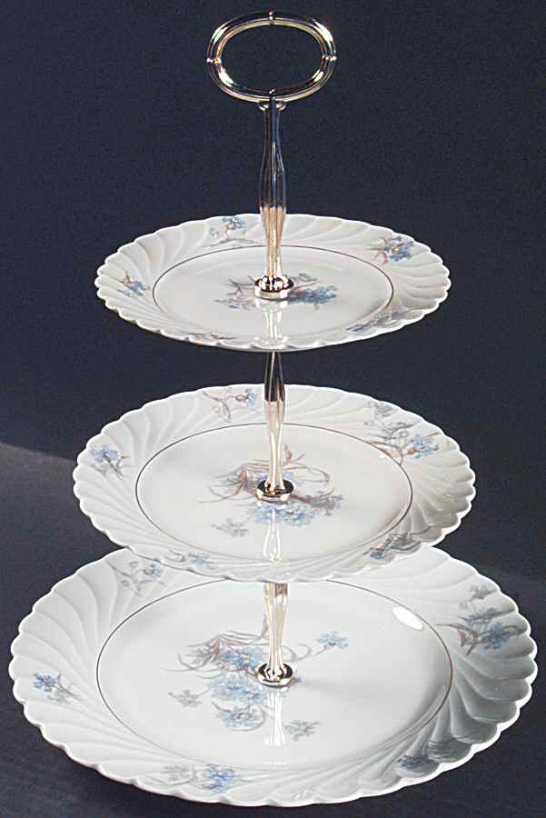Bergere (Blue Flowers, Gold Verge) 13 7/8"-14 1/4" 3-Tiered Serving Tray(DP,SP,BB) HC by Haviland-1