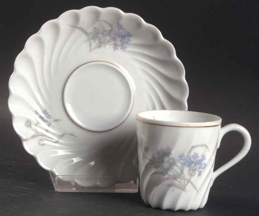 Bergere (Blue Flowers, Gold Verge) Flat Demitasse Cup & Saucer Set by Haviland-1