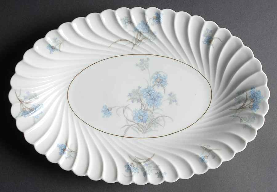 Bergere (Blue Flowers, Gold Verge) 13" Oval Serving Platter by Haviland-1
